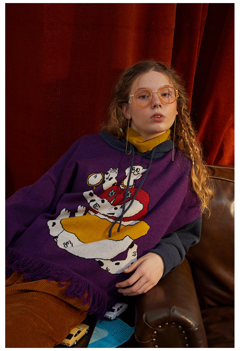 Odd Maker Cat Mirror Sweater with Tassels for Women