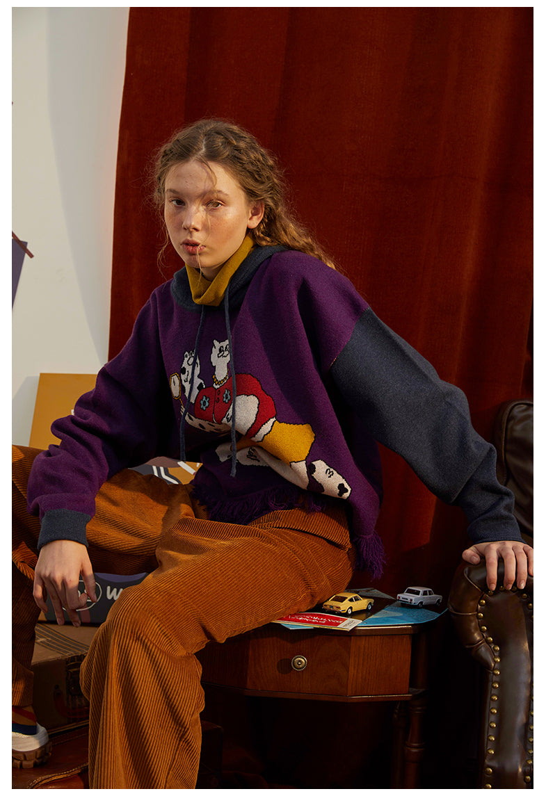 Odd Maker Cat Mirror Sweater with Tassels for Women