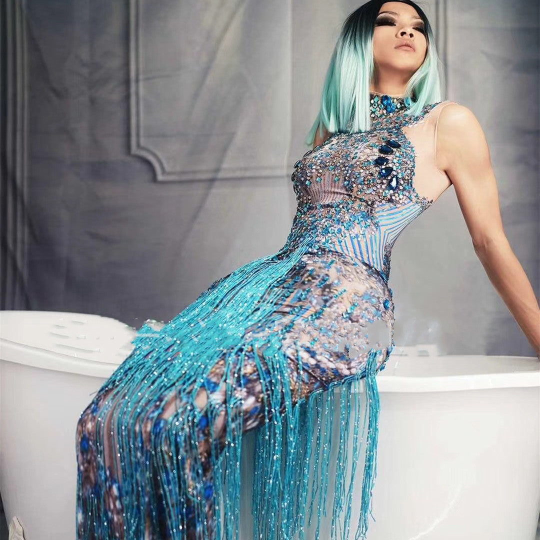 Chinese Style Singer Costume Skinny Sheath Jumpsuit