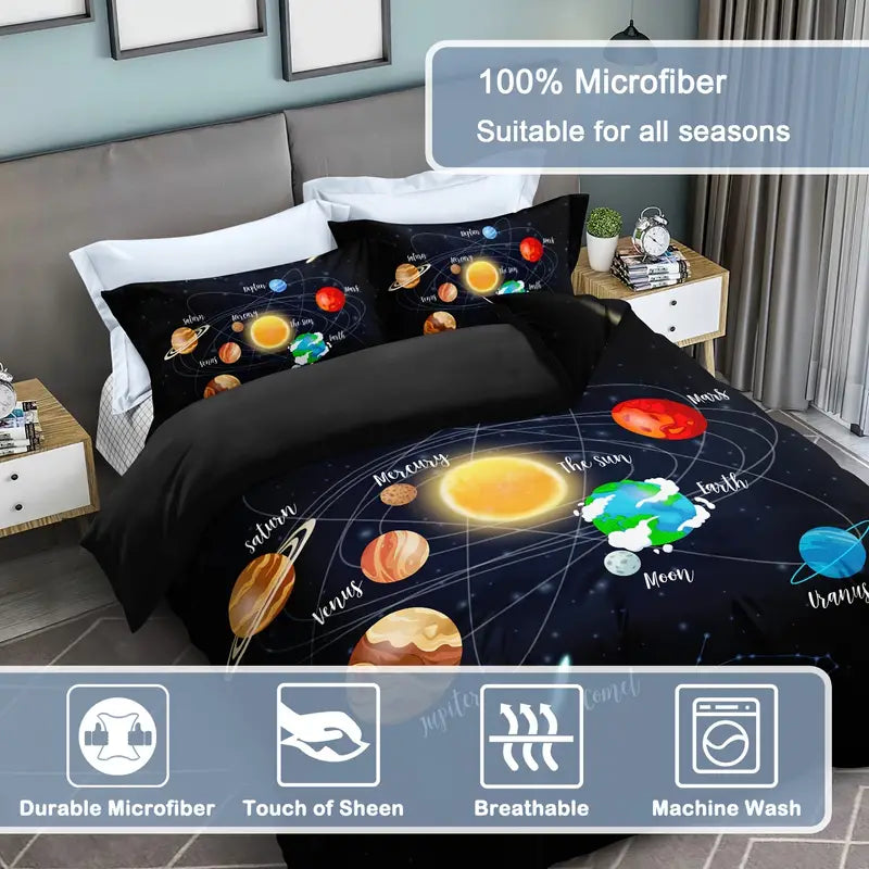 3pcs Solar System Galaxy Duvet Cover Set (1 Duvet + 2 Cases)