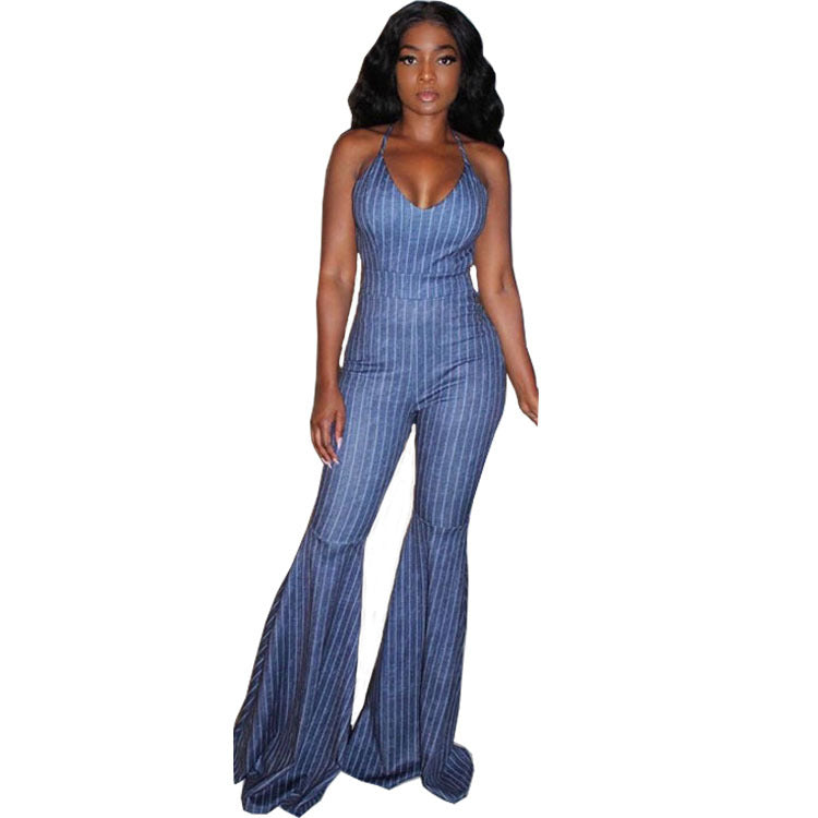 Y8880 Sexy Striped Print Jumpsuit for Women
