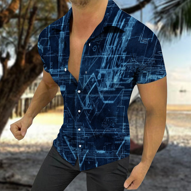 Men's Casual Summer Hawaiian Print Short Sleeve Shirt