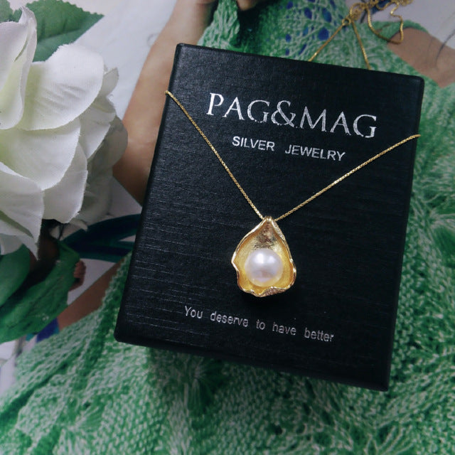 PAG&MAG S925 Silver Necklace with Shell Design & Pearl