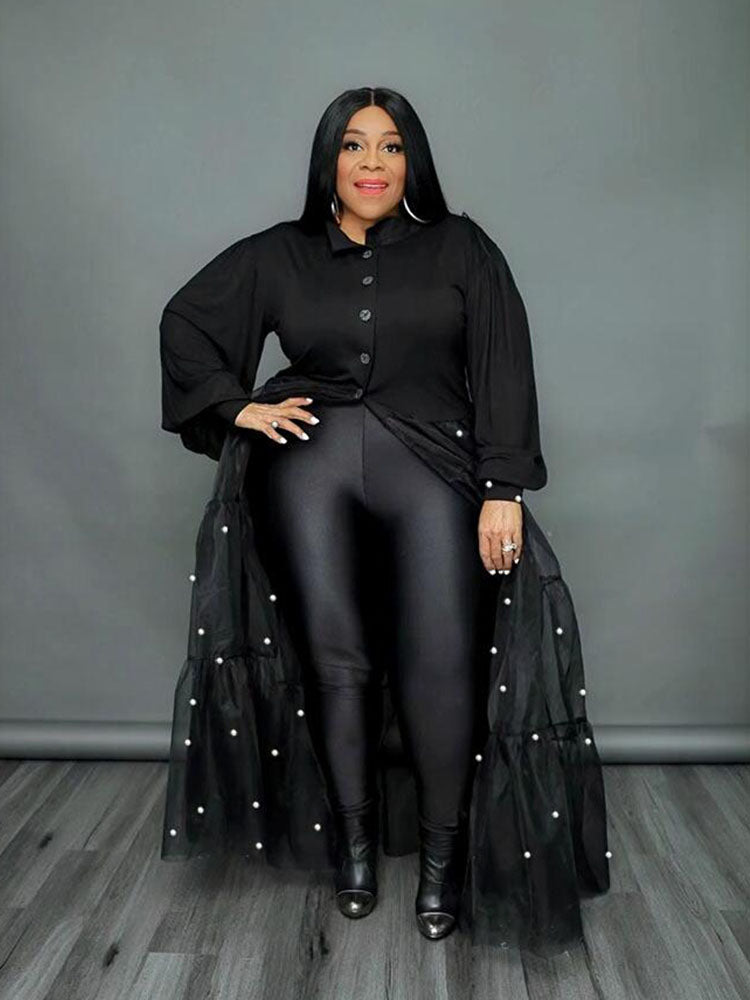 Elegant Plus Size Patchwork Mesh Maxi Dress for Women