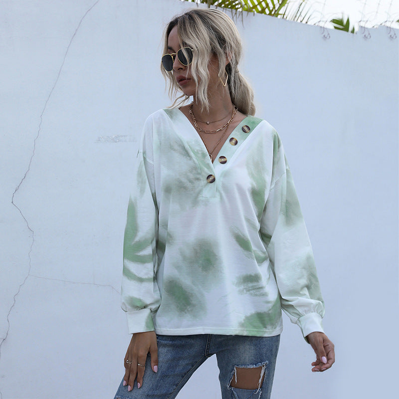 V-Neck Tie-Dye Sweater for Women in Europe and America