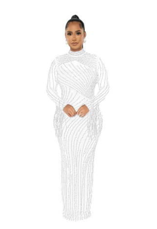Women's Rhinestone Mesh Long Sleeve Dress Set