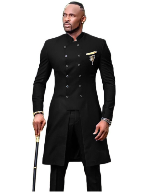 Men's Casual Double-Breasted Long Suit (Two-Piece Set)