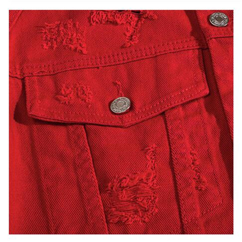 Men's Red Oversized Denim Jacket with Embroidery