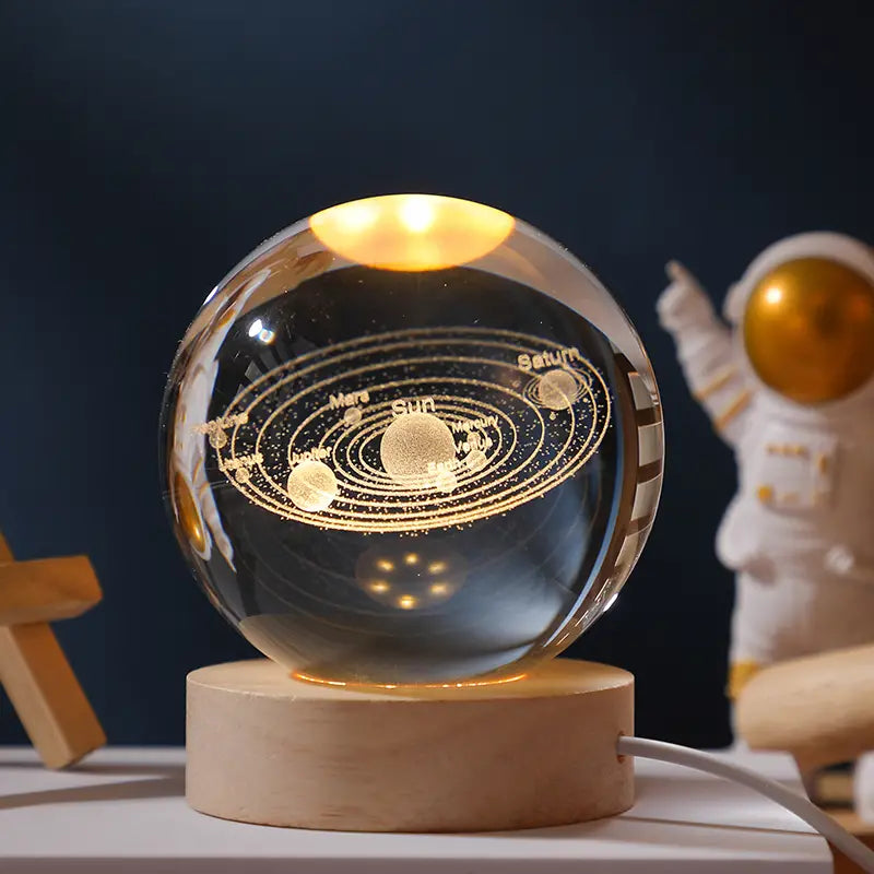 3D Moon/Sky Crystal Ball Night Lamp with Wooden Base