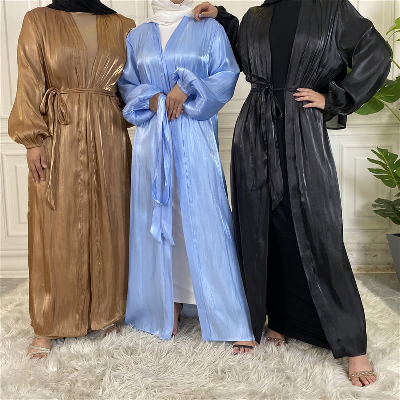 Shiny Silk Lace-Up Cardigan Robe