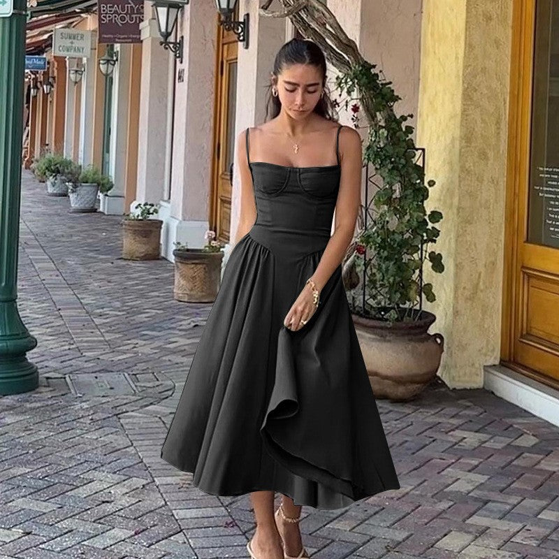 Summer Amazon French Vintage Long Dress with Straps