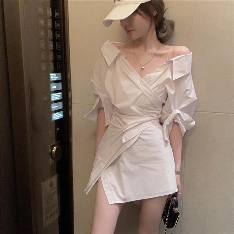 Gagarich Off Shoulder Slim Fit Summer Shirt Dress