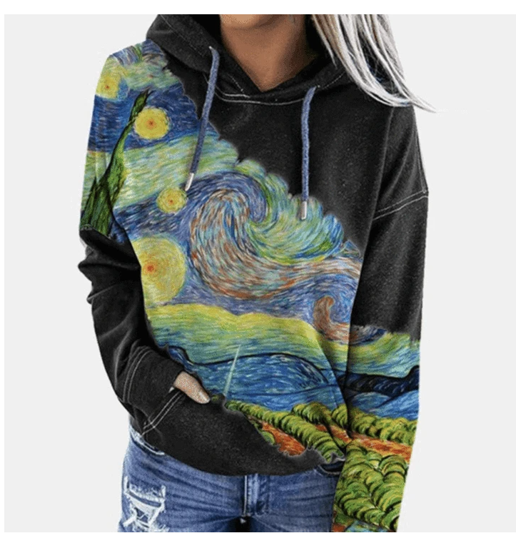 Women's Hooded Long Sleeve Sweater with Spray Print