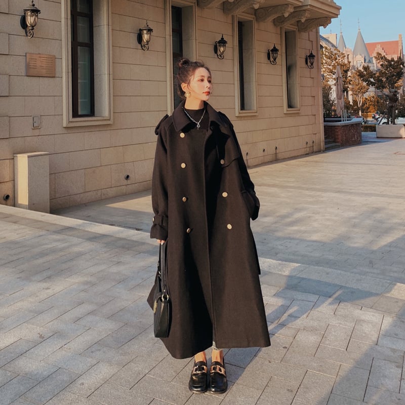 Hepburn Style Woolen Coat for Women, Mid-length
