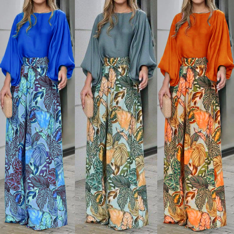 Summer Women's Outfit with Lantern Sleeves and Wide Leg Pants