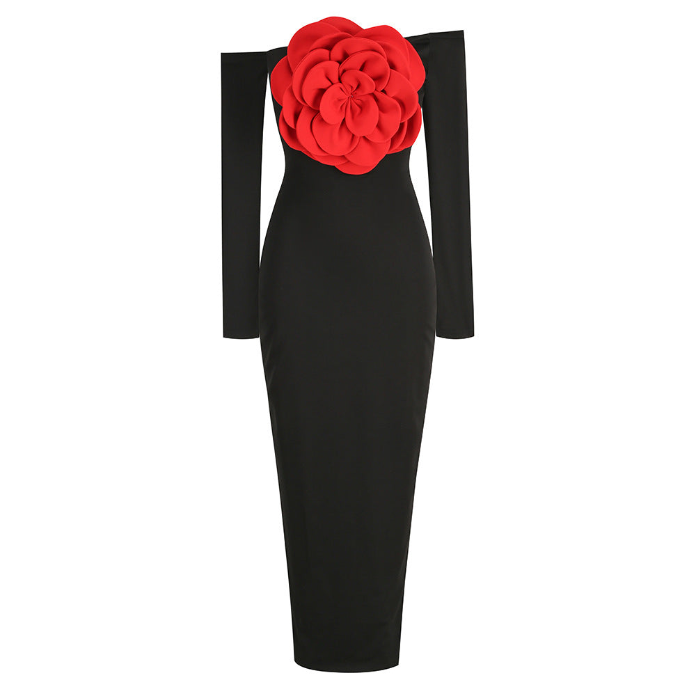 Backless Slim Fit Flower Split Fashion Dress
