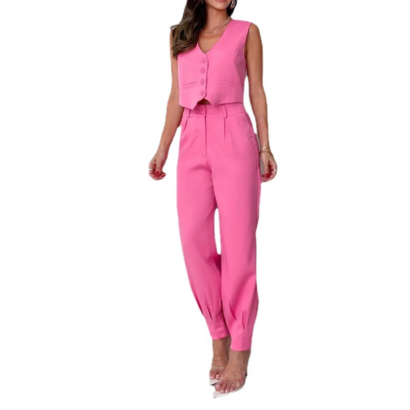 2023 Summer Sexy V-Neck Sleeveless High-Waist Set