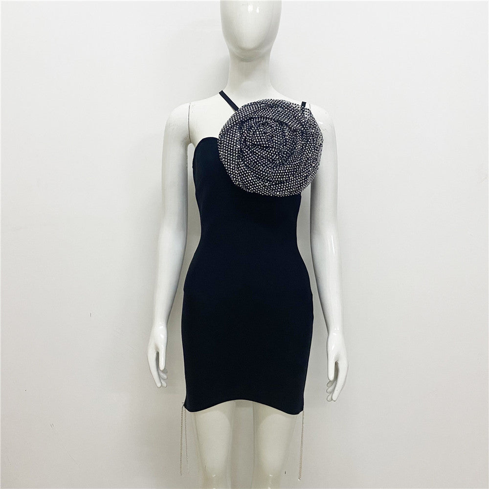Rhinestone Flower Sling Bandage Dress Fashion