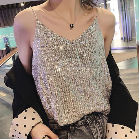 Summer Sexy Fashion Sequined Loose Sling Top