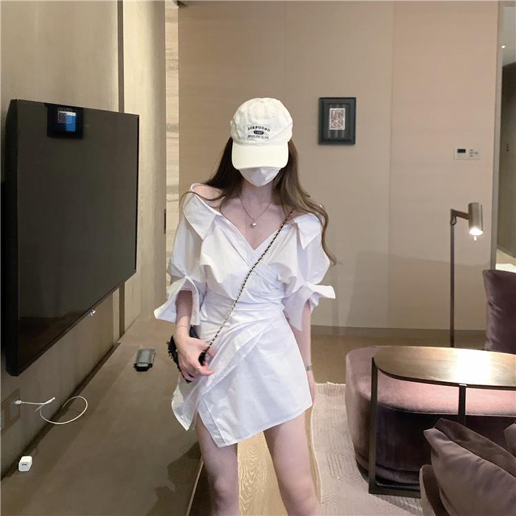 Gagarich Off Shoulder Slim Fit Summer Shirt Dress