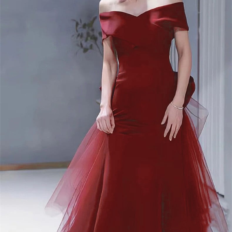 TOAST Wine Red Off-Shoulder Dress for Advanced Style