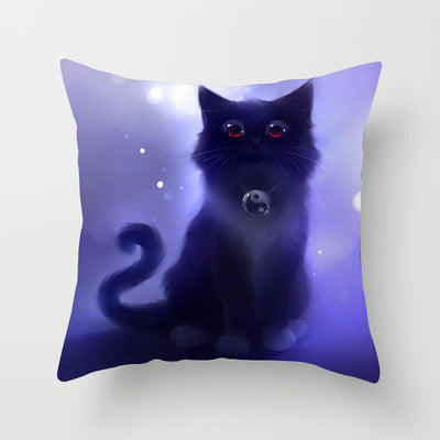 Cartoon Cat Peach Skin Fabric Throw Pillowcase