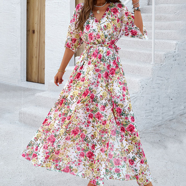 Elegant Printed Waist-Defined Dress