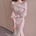Off-the-Shoulder Bubble Sleeve Fishtail Dress for Women