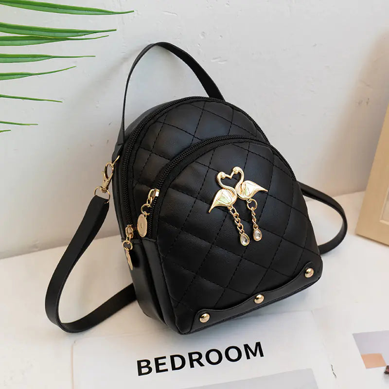 Embroidered PU Leather Small Backpack for Women
