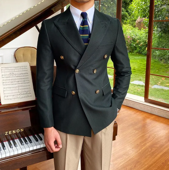 Men's Casual Business Double Breasted Suit Jacket