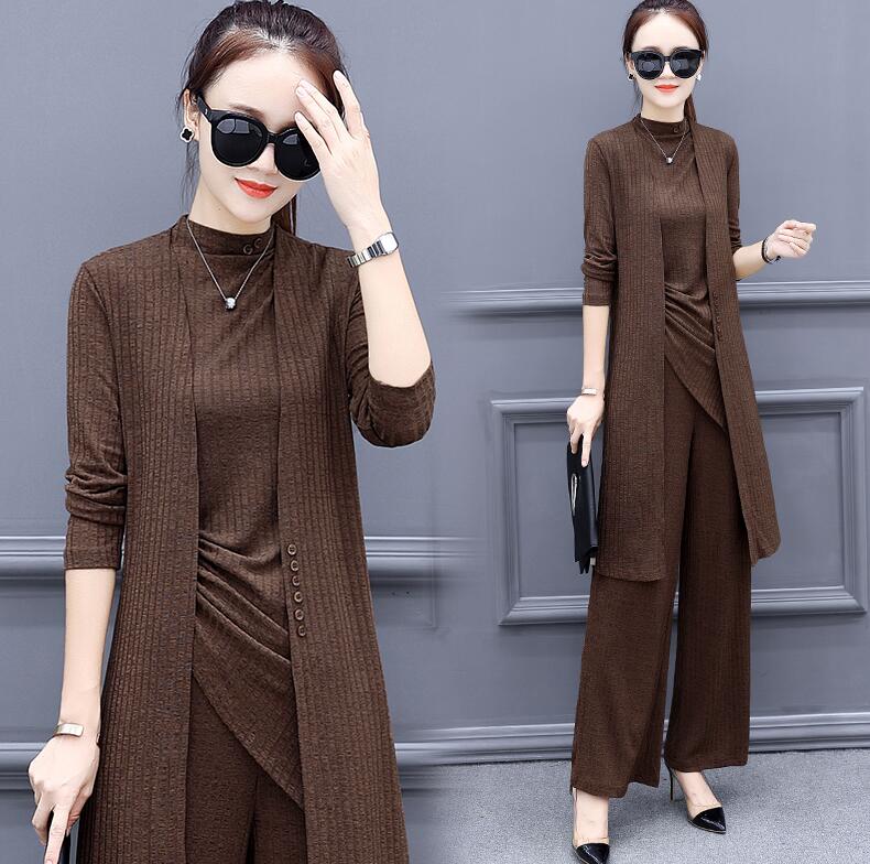 Knitted Long Sleeve Set with Wide Leg Pants