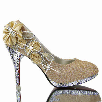 Red High Heel Wedding Shoes with Rhinestones for Women