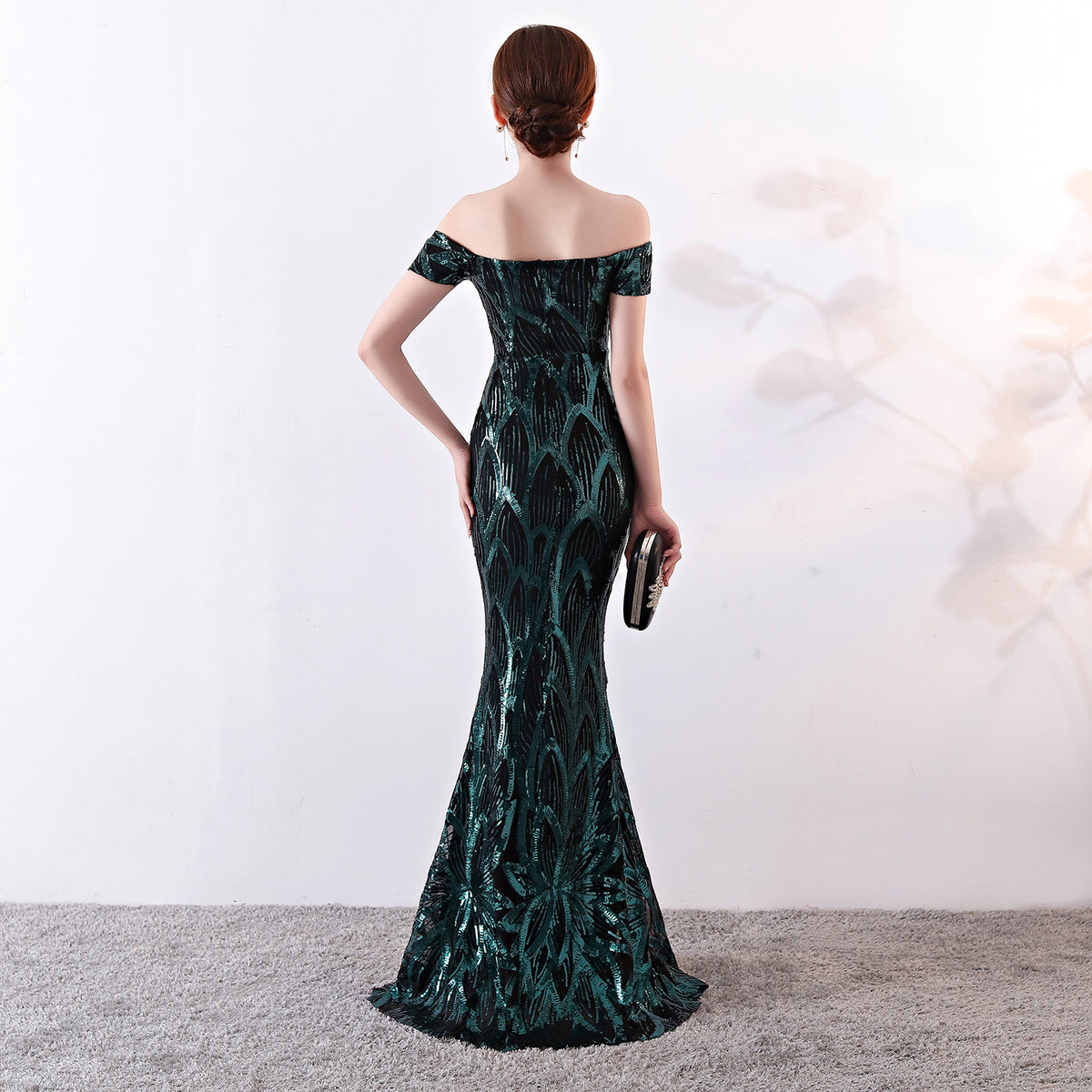 Off-Shoulder Sequin Mermaid Evening Gown for Events