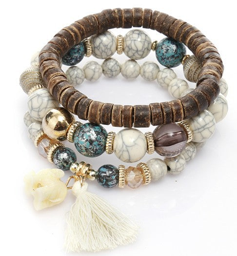Stylish Elephant Charm Beaded Bracelet with Tassels