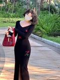 Black Slim Knitted Strap Split Dress for Women