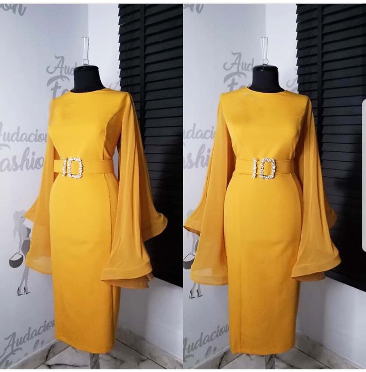 Big Flared Chiffon Sleeves with Diamond Belt