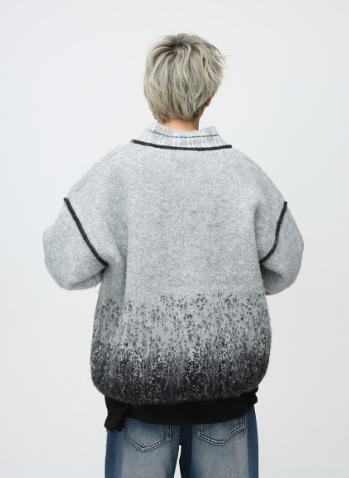 Polka Dot Gradient V-neck Sweater with Embellishments