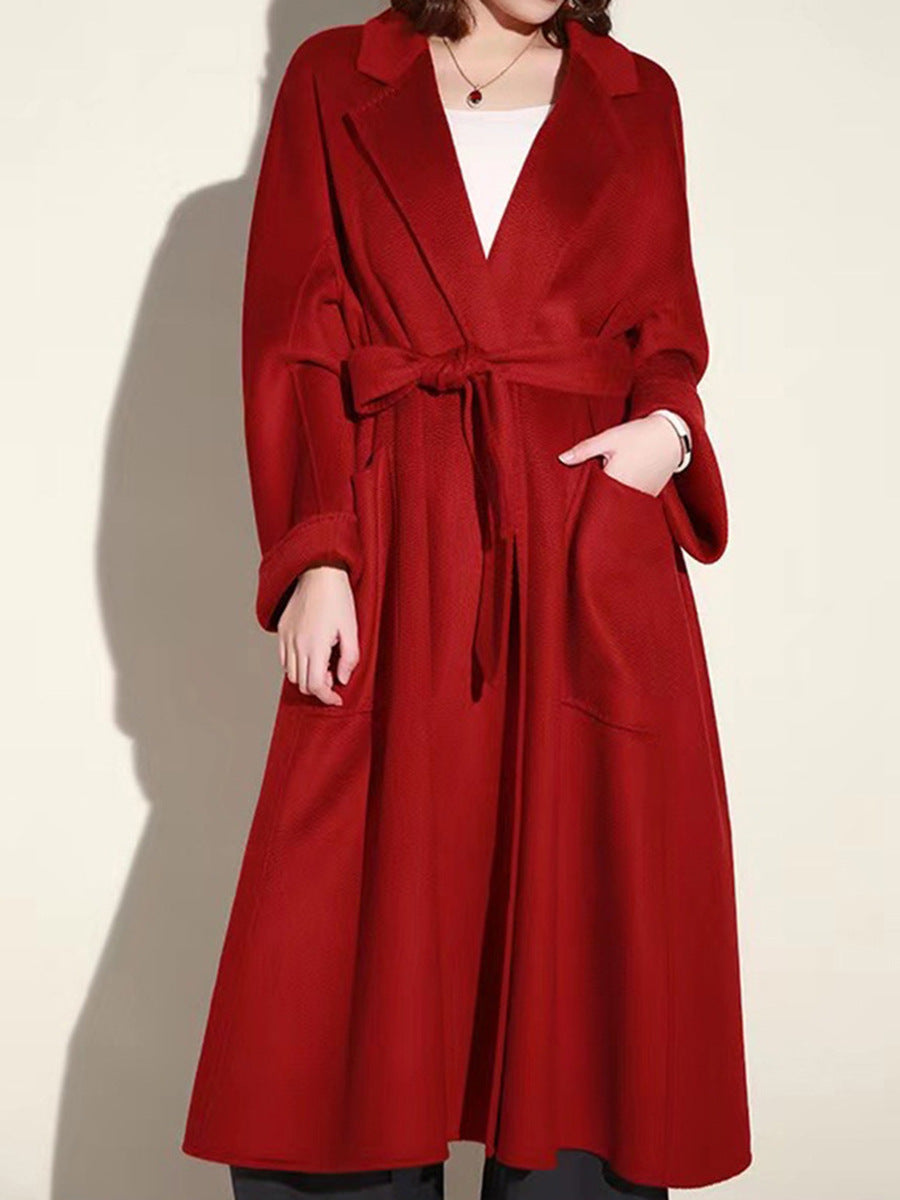 Women's Double-sided Wool Coat with Water Ripple Design