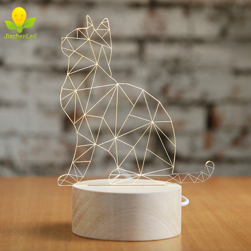 Nordic Creative Gift LED Cute Cat 3D Beech Table Lamp