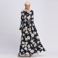 LR151 Long Floral Print Dress with Lily Design