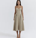 Sexy V-Neck Halter MIDI Dress with Waist Slimming Design