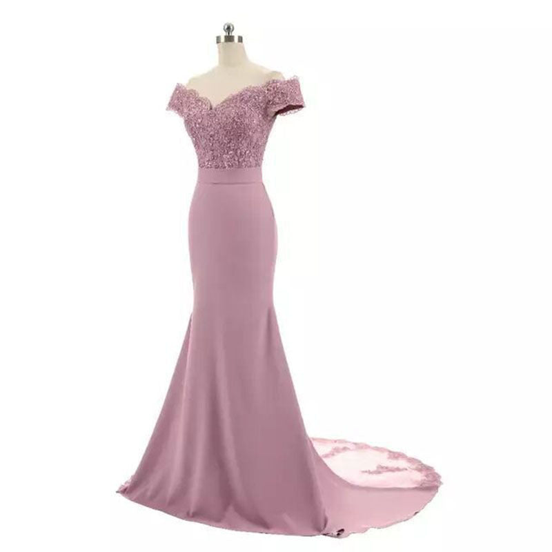 Long Mermaid Fitted Off-the-Shoulder Evening Gown