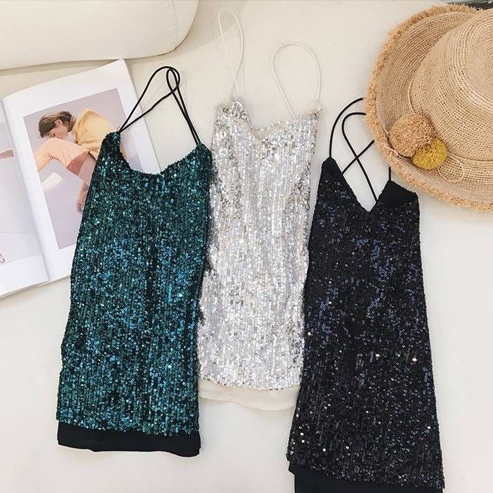 Summer Sexy Fashion Sequined Loose Sling Top