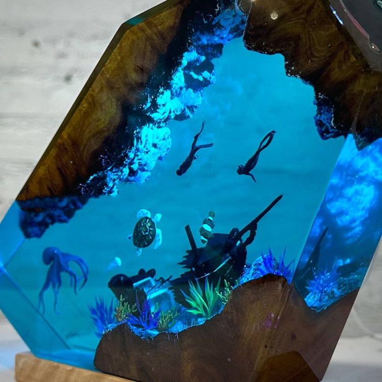 Solid Wood Epoxy Resin Night Lamp