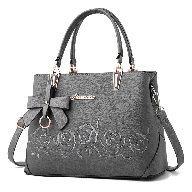 Embroidered Rose Women's Tote and Shoulder Bag