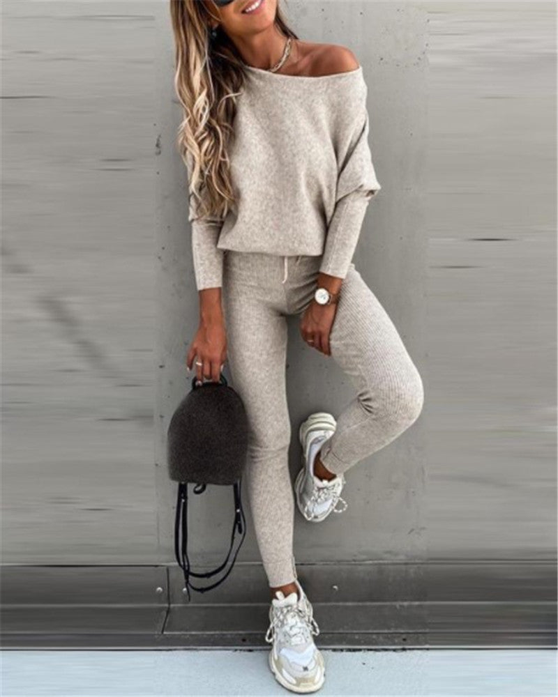 Fashionable Casual High Neck and Pants Two-Piece Set