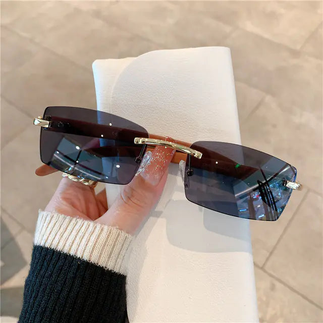 Frameless Wood Grain Retro Sunglasses UV400 for Travel