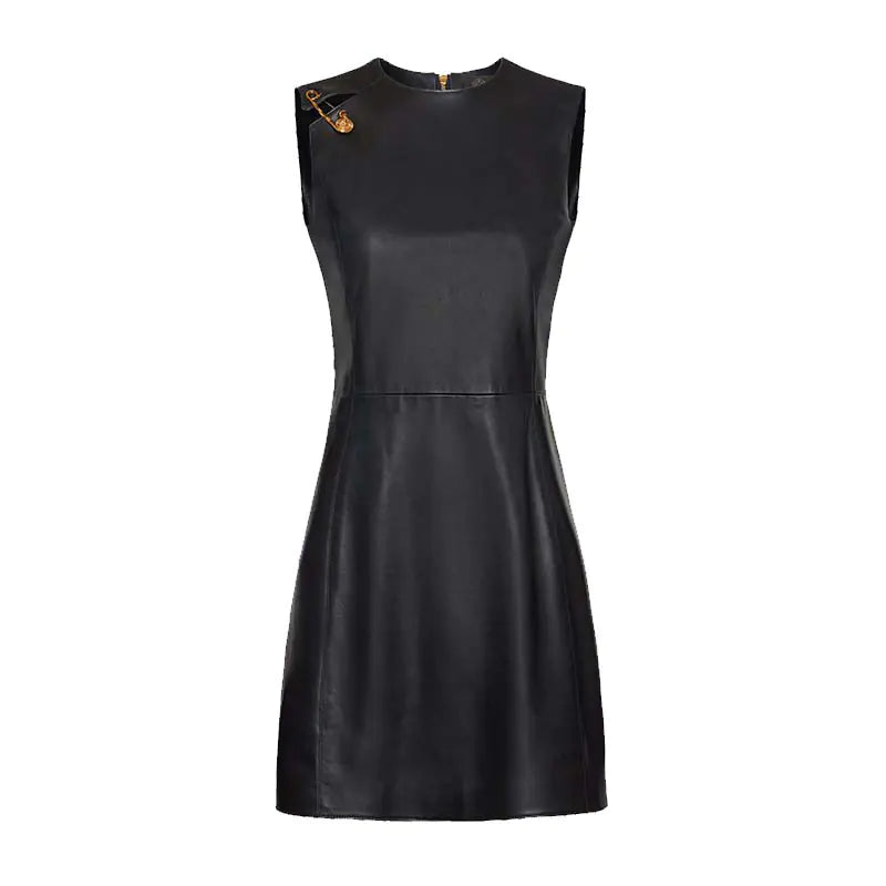 Classic Black Sleeveless Dress with Safety Pin Design