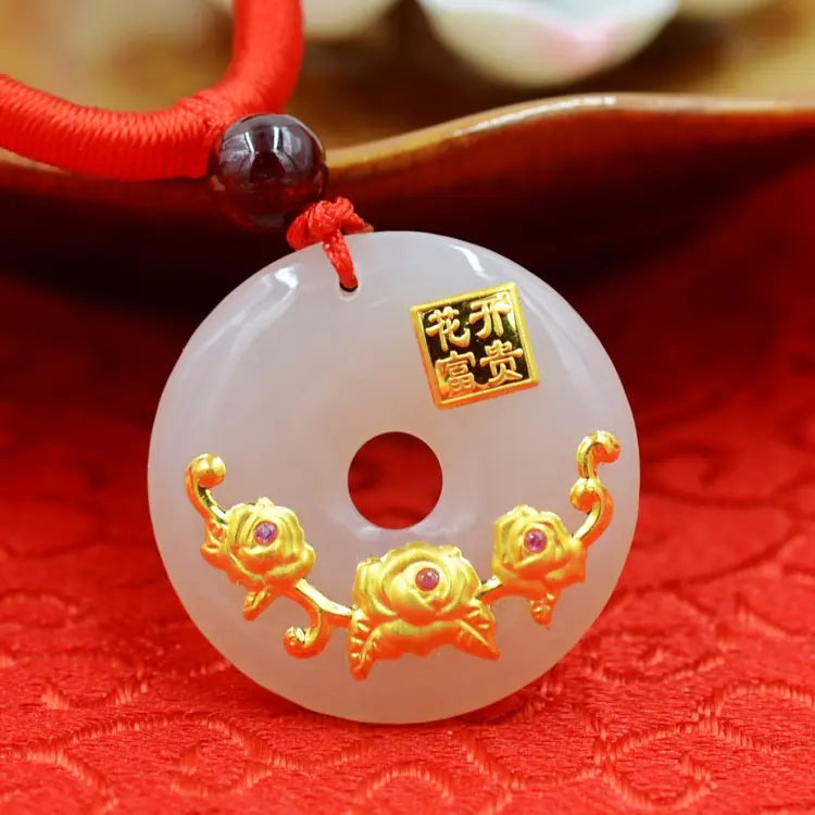 3D Gold Inlaid Hetian Jade Pendant Necklace