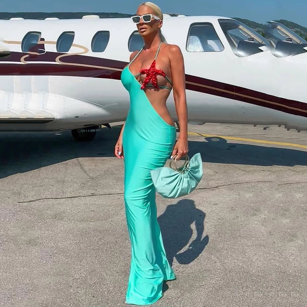 Diamond Solid Color Dress with Back Strap Chest Wrap